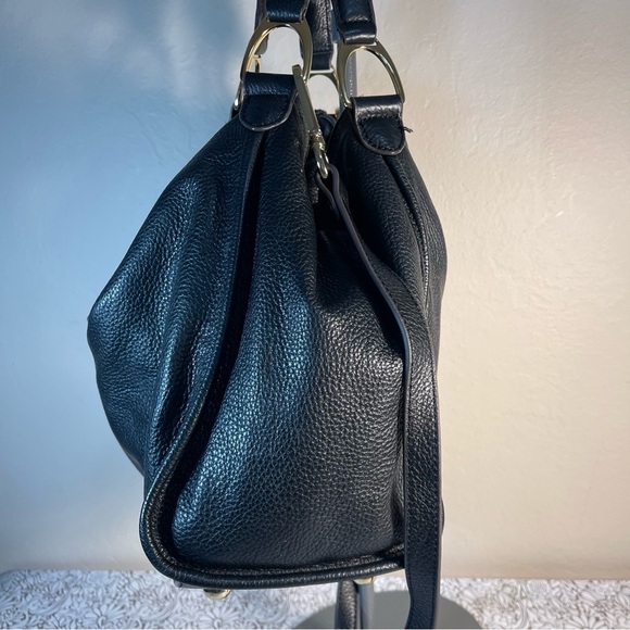 G.I.L.I. Black Leather Roma Satchel with  Gold-tone Hardware - Picture 5 of 13